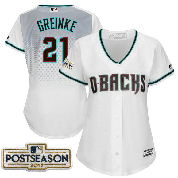 Women - Zack Greinke #21 Arizona Diamondbacks 2017 Postseason White Cool Base Jersey
