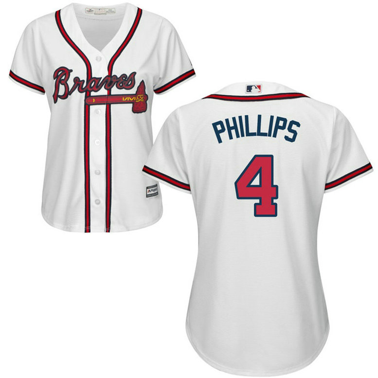 Women - Atlanta Braves #4 Brandon Phillips Home White Cool Base Jersey Women - Atlanta Braves #4 Brandon Phillips Home White Cool Base Jersey
