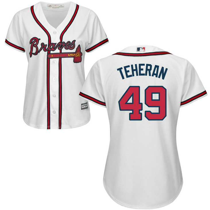 Women - Atlanta Braves #49 Julio Teheran Home White Cool Base Jersey