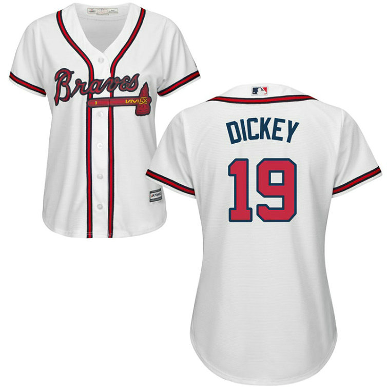 Women - Atlanta Braves #19 R.A. Dickey Home White Cool Base Jersey