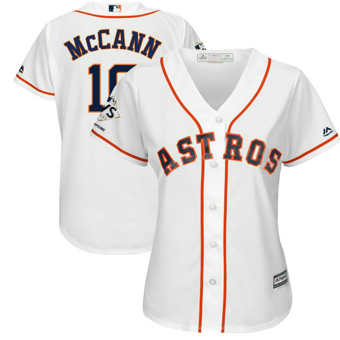 Women - Houston Astros Brian McCann #16 White 2017 World Series Champions Patch Cool Base Jersey