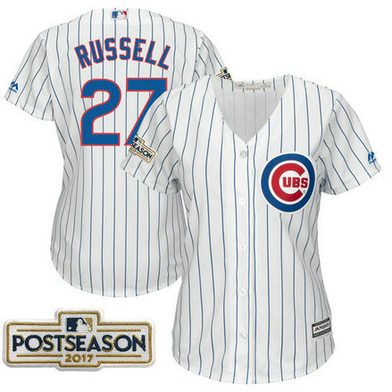 Women - Addison Russell #27 Chicago Cubs 2017 Postseason White Cool Base Jersey