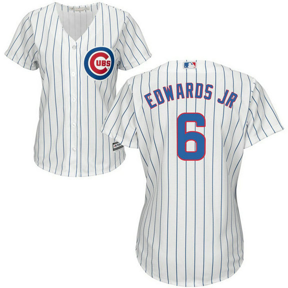 Women - Chicago Cubs #6 Carl Edwards Jr Home White Cool Base Jersey