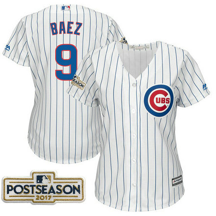 Women - Javier Baez #9 Chicago Cubs 2017 Postseason White Cool Base Jersey
