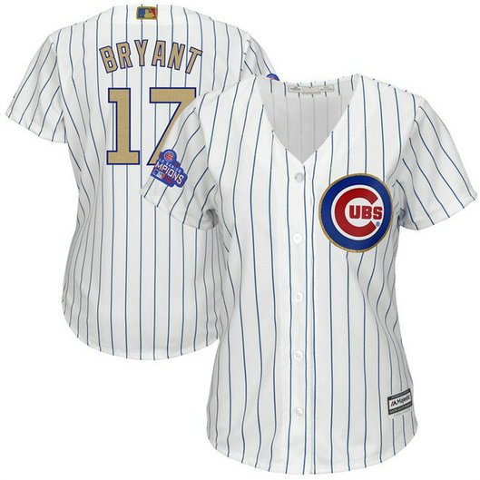 Women - Chicago Cubs #17 Kris Bryant 2017 Gold Program Player White Cool Base Jersey Women - Chicago Cubs #17 Kris Bryant 2017 Gold Program Player White Cool Base Jersey