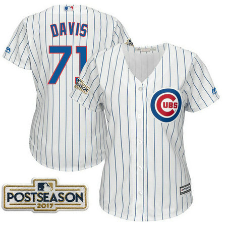 Women - Wade Davis #71 Chicago Cubs 2017 Postseason White Cool Base Jersey