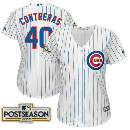 Women - Willson Contreras #40 Chicago Cubs 2017 Postseason White Cool Base Jersey