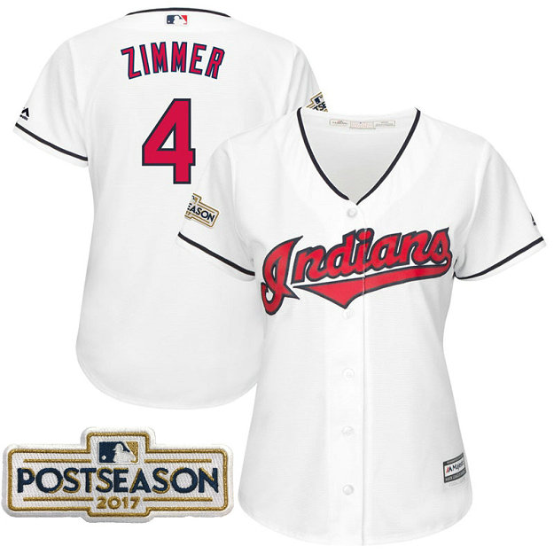 Women - Bradley Zimmer #4 Cleveland Indians 2017 Postseason White Cool Base Jersey