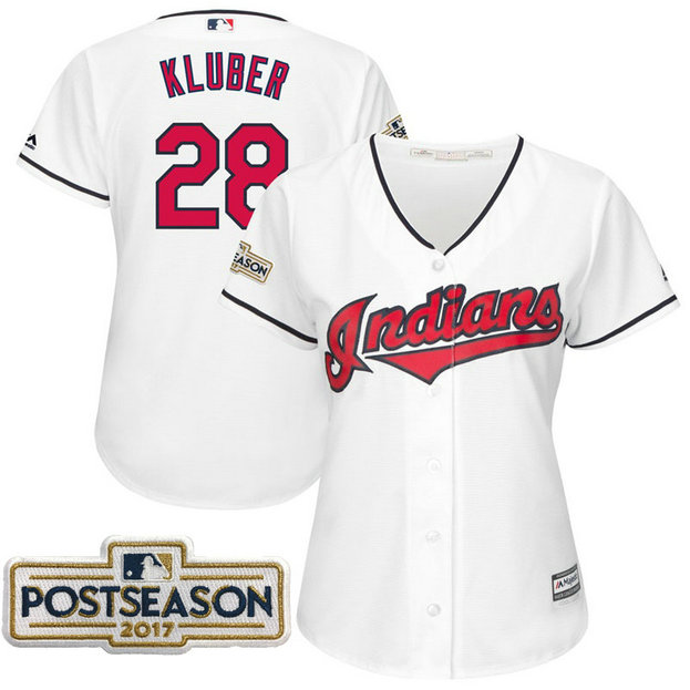 Women - Corey Kluber #28 Cleveland Indians 2017 Postseason White Cool Base Jersey Women - Corey Kluber #28 Cleveland Indians 2017 Postseason White Cool Base Jersey