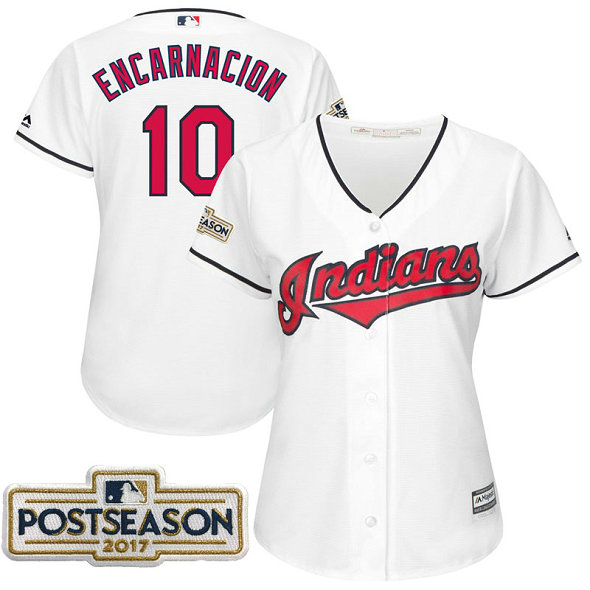 Women - Edwin Encarnacion #10 Cleveland Indians 2017 Postseason White Cool Base Jersey Women - Edwin Encarnacion #10 Cleveland Indians 2017 Postseason White Cool Base Jersey