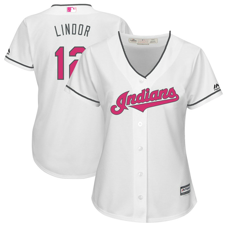 Women - 2017 Mother's Day Cleveland Indians #12 Francisco Lindor White Cool Base Jersey Women - 2017 Mother's Day Cleveland Indians #12 Francisco Lindor White Cool Base Jersey