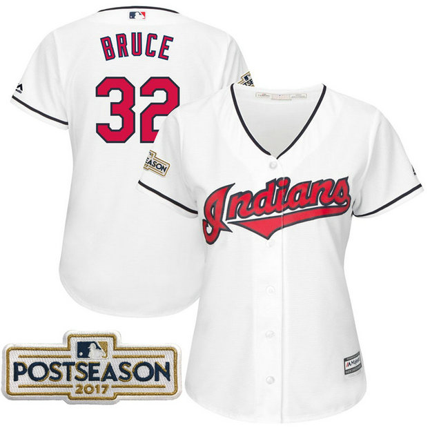 Women - Jay Bruce #32 Cleveland Indians 2017 Postseason White Cool Base Jersey Women - Jay Bruce #32 Cleveland Indians 2017 Postseason White Cool Base Jersey
