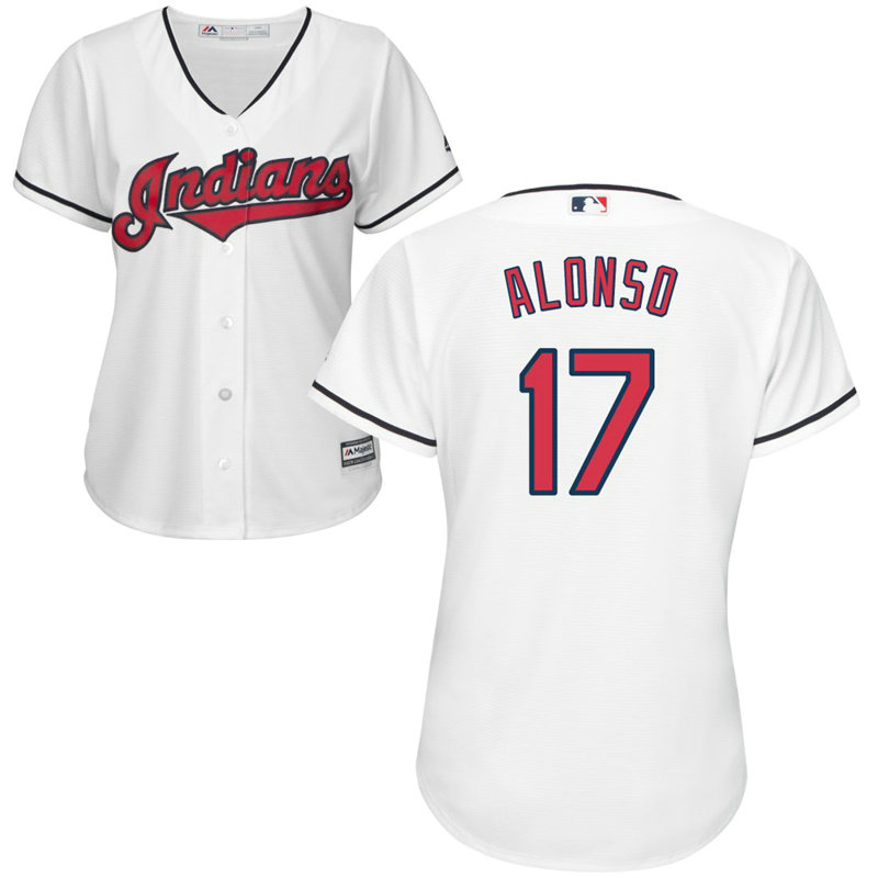 Women - Cleveland Indians #17 Yonder Alonso Home White Cool Base Jersey