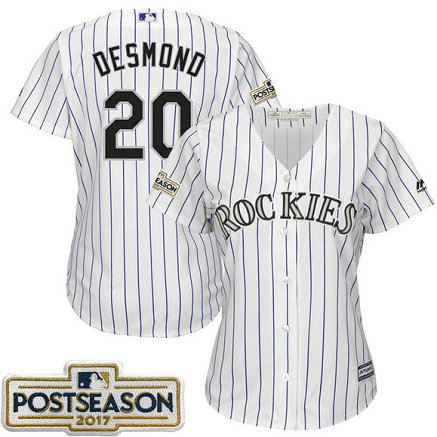 Women - Ian Desmond #20 Colorado Rockies 2017 Postseason White Cool Base Jersey Women - Ian Desmond #20 Colorado Rockies 2017 Postseason White Cool Base Jersey