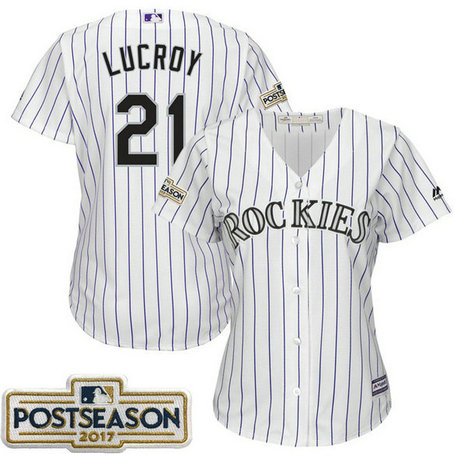 Women - Jonathan Lucroy #21 Colorado Rockies 2017 Postseason White Cool Base Jersey Women - Jonathan Lucroy #21 Colorado Rockies 2017 Postseason White Cool Base Jersey