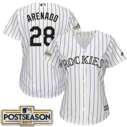 Women - Nolan Arenado #28 Colorado Rockies 2017 Postseason White Cool Base Jersey Women - Nolan Arenado #28 Colorado Rockies 2017 Postseason White Cool Base Jersey