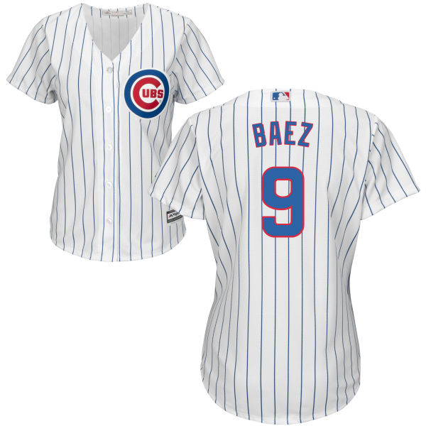 Women - Javier Baez #9 Chicago Cubs White Official Cool Base Jersey