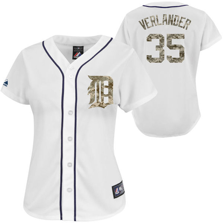 Women - Detroit Tigers Justin Verlander #35 White Digital Camo USMC Player Jersey