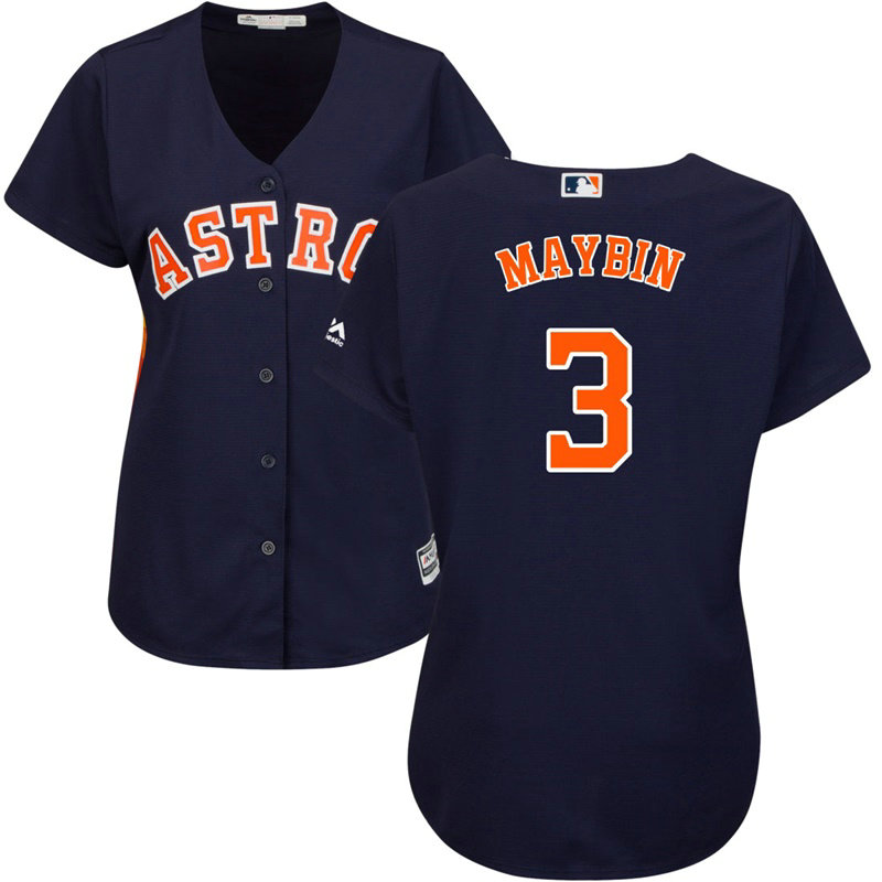 Women - Houston Astros #3 Cameron Maybin Alternate Navy Cool Base Jersey