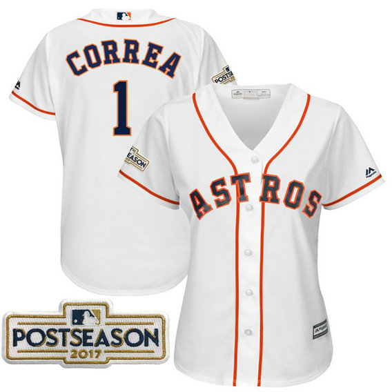 Women - Carlos Correa #1 Houston Astros 2017 Postseason White Cool Base Jersey