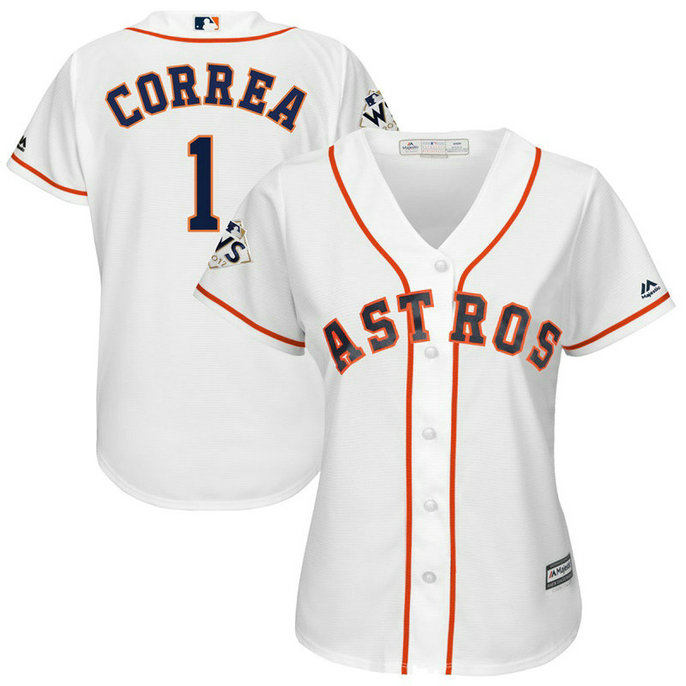 Women - Carlos Correa #1 Houston Astros 2017 World Series Bound White Cool Base Jersey