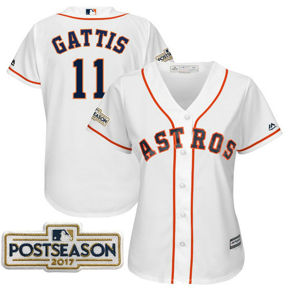 Women - Evan Gattis #11 Houston Astros 2017 Postseason White Cool Base Jersey
