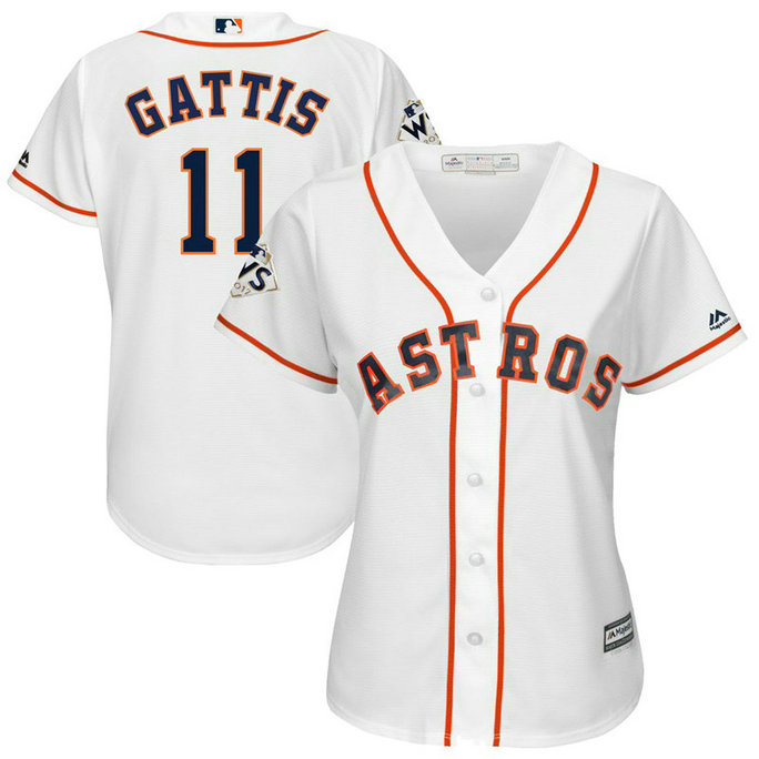 Women - Evan Gattis #11 Houston Astros 2017 World Series Bound White Cool Base Jersey