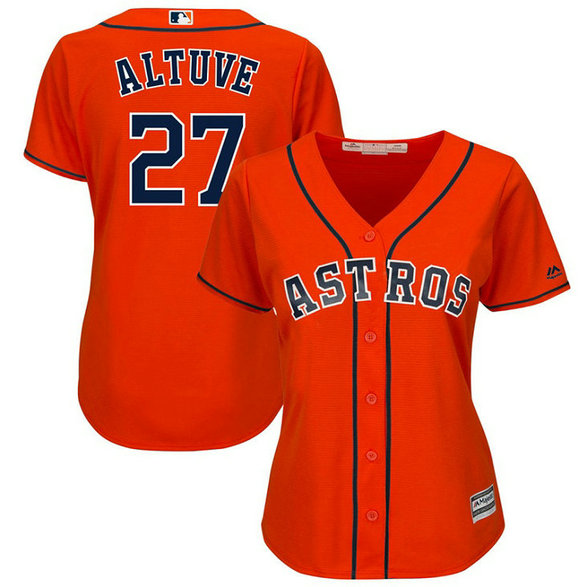 Women - Houston Astros #27 Jose Altuve Alternate Orange Cool Base Jersey