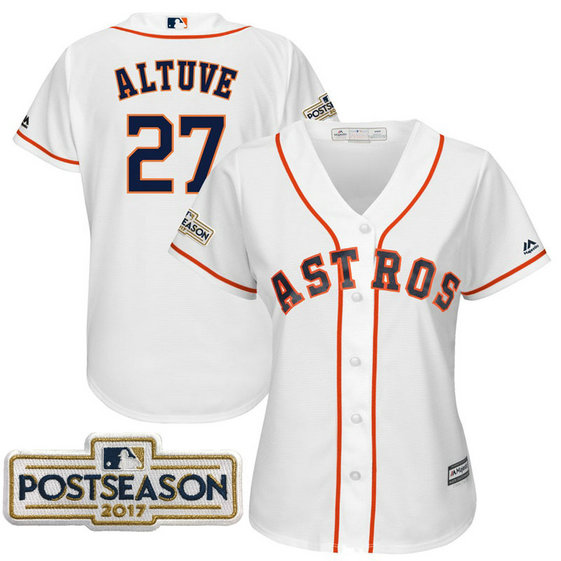 Women - Jose Altuve #27 Houston Astros 2017 Postseason White Cool Base Jersey