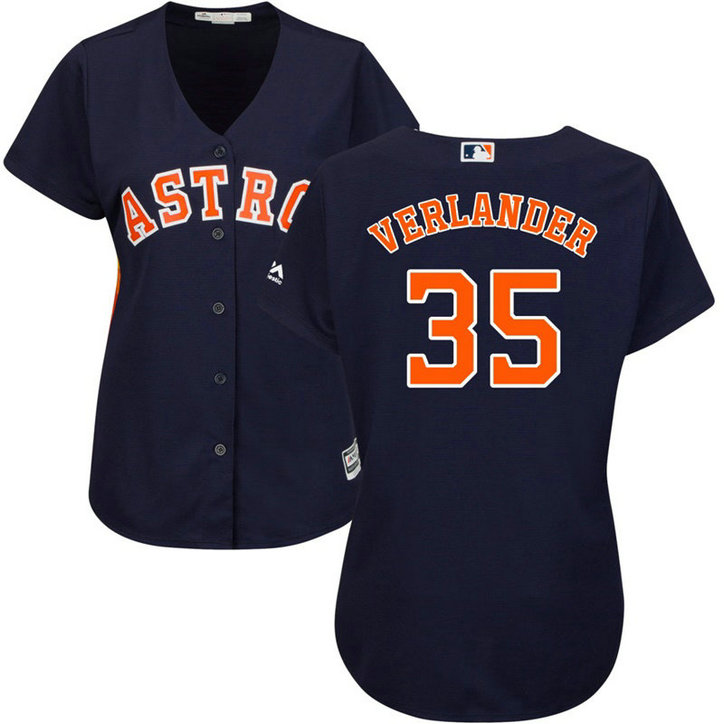 Women - Justin Verlander #35 Houston Astros Alternate Navy Cool Base Jersey