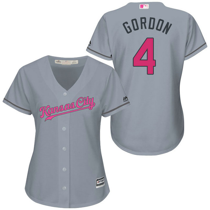 Women - Kansas City Royals #4 Alex Gordon Grey Road 2016 Mother's Day Cool Base Jersey