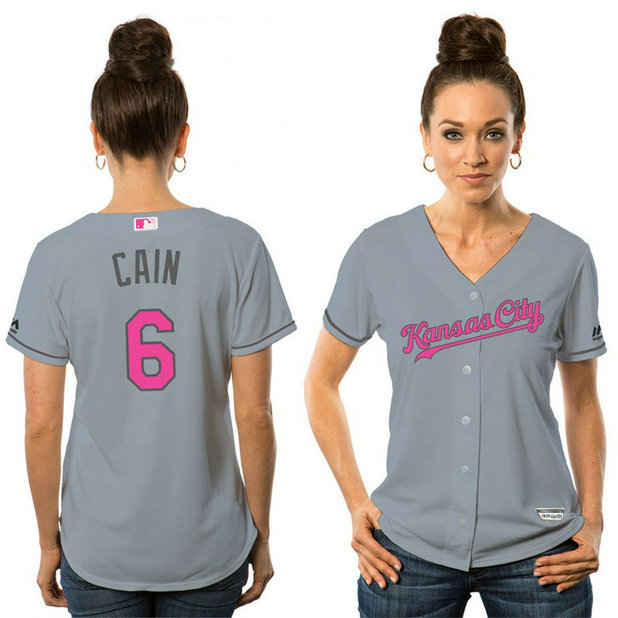 Women - 2017 Mother's Day Kansas City Royals #6 Lorenzo Cain Grey Cool Base Jersey