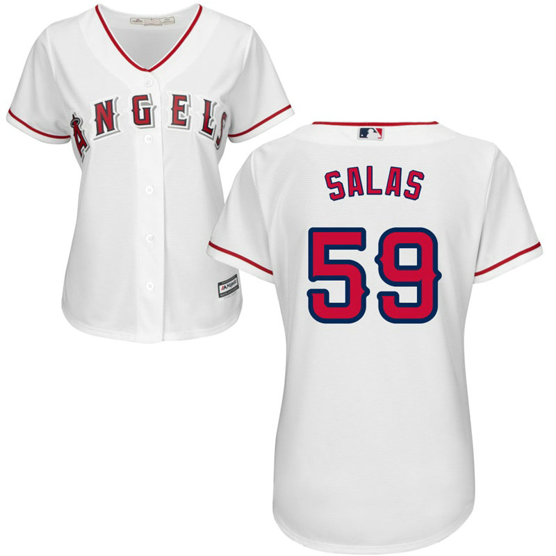 Women - Los Angeles Angels #59 Fernando Salas Home White Cool Base Jersey Women - Los Angeles Angels #59 Fernando Salas Home White Cool Base Jersey