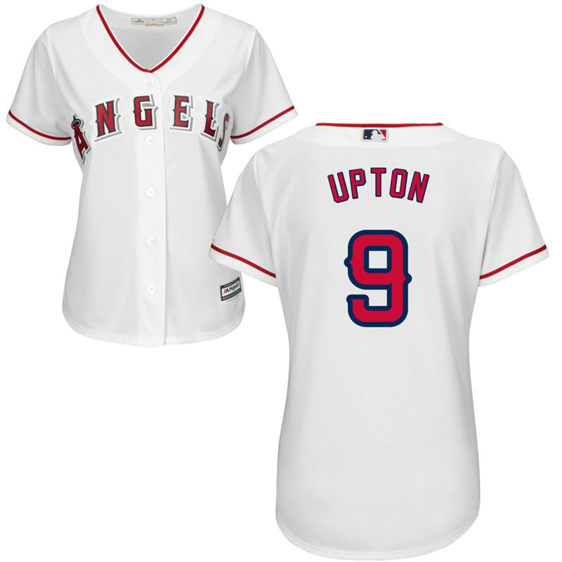 Women - Los Angeles Angels #9 Justin Upton Home White Cool Base Jersey