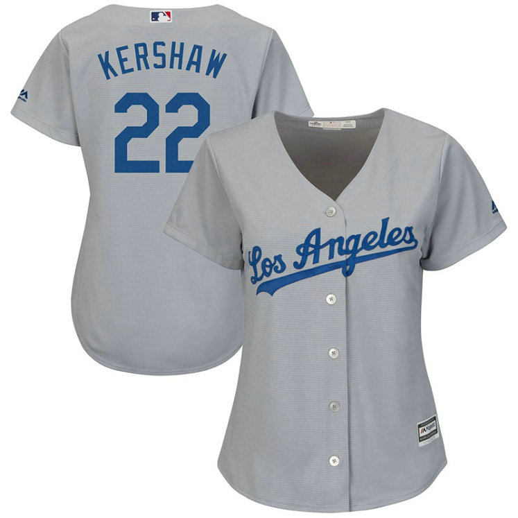Women - Los Angeles Dodgers #22 Clayton Kershaw Road Grey Cool Base Jersey
