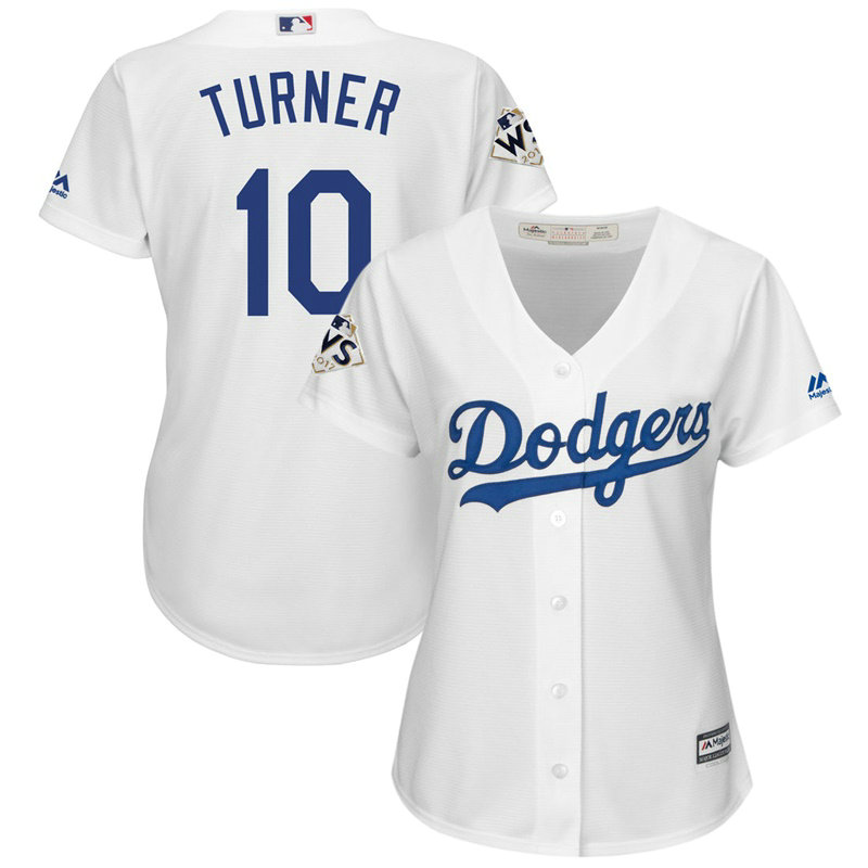Women - Justin Turner #10 Los Angeles Dodgers 2017 World Series Bound White Cool Base Jersey
