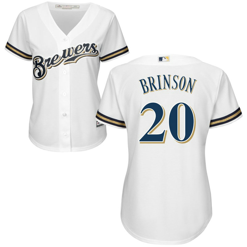 Women - Lewis Brinson #20 Milwaukee Brewers Home White Cool Base Jersey