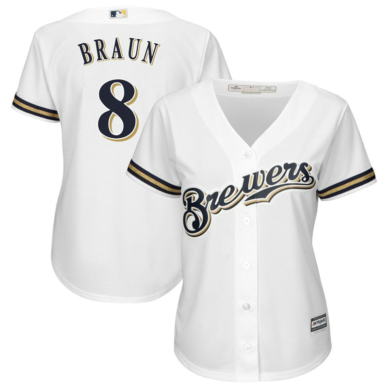 Women - Milwaukee Brewers #8 Ryan Braun Replica Alternate White Cool Base Jersey Women - Milwaukee Brewers #8 Ryan Braun Replica Alternate White Cool Base Jersey