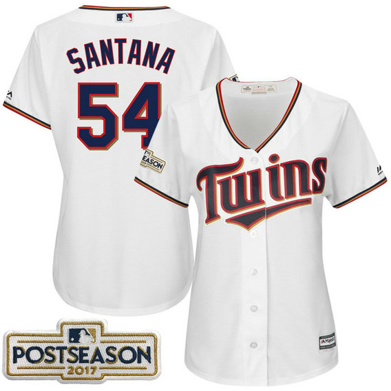 Women - Ervin Santana #54 Minnesota Twins 2017 Postseason White Cool Base Jersey