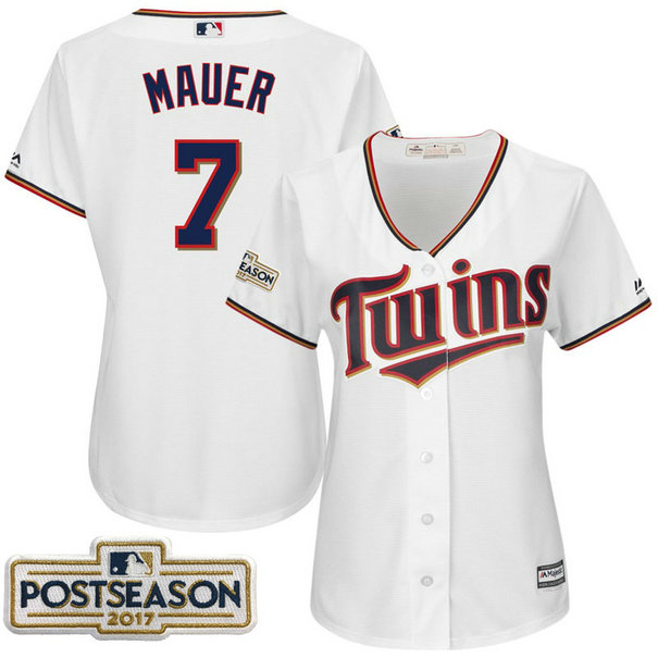 Women - Joe Mauer #7 Minnesota Twins 2017 Postseason White Cool Base Jersey Women - Joe Mauer #7 Minnesota Twins 2017 Postseason White Cool Base Jersey