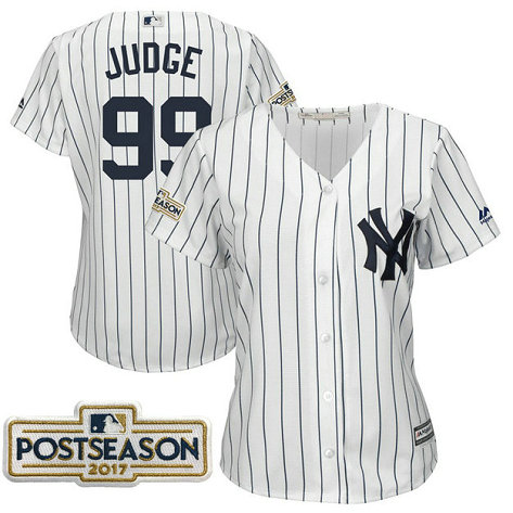 Women - Aaron Judge #99 New York Yankees 2017 Postseason White Cool Base Jersey