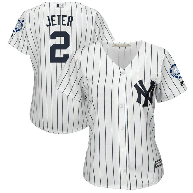 Women - New York Yankees #2 Derek Jeter Retirement Patch Home White Cool Base Jersey Women - New York Yankees #2 Derek Jeter Retirement Patch Home White Cool Base Jersey