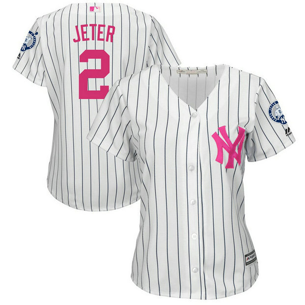 Women - 2017 Mother's Day New York Yankees #2 Derek Jeter White Cool Base Jersey Women - 2017 Mother's Day New York Yankees #2 Derek Jeter White Cool Base Jersey