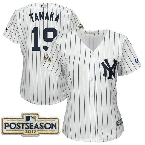 Women - Masahiro Tanaka #19 New York Yankees 2017 Postseason White Cool Base Jersey