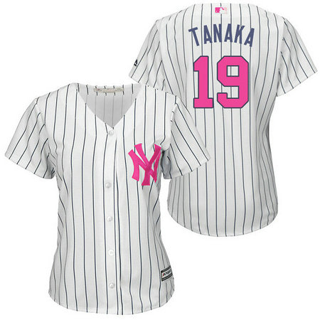 Women - New York Yankees #19 Masahiro Tanaka White Home 2016 Mother's Day Cool Base Jersey