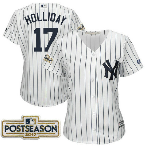 Women - Matt Holliday #17 New York Yankees 2017 Postseason White Cool Base Jersey