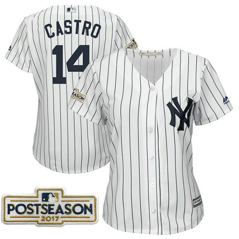 Women - Starlin Castro #14 New York Yankees 2017 Postseason White Cool Base Jersey Women - Starlin Castro #14 New York Yankees 2017 Postseason White Cool Base Jersey