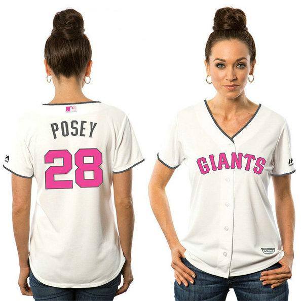 Women - 2017 Mother's Day San Francisco Giants #28 Buster Posey White Cool Base Jersey