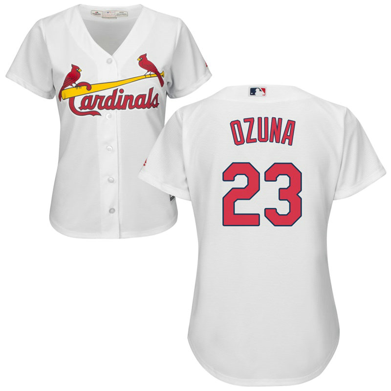 Women - St. Louis Cardinals #23 Marcell Ozuna Home White Cool Base Jersey