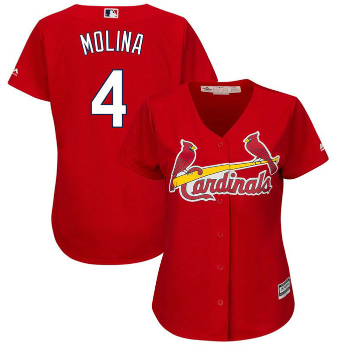 Women - St. Louis Cardinals #4 Yadier Molina Fashion Scarlet Cool Base Jersey